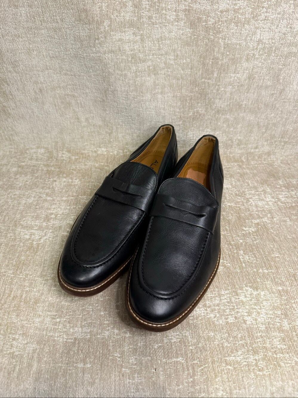 Aldo Men's Genuine Leather Slip-On Almond Toe Penny Loafer Shoes Black Size 13